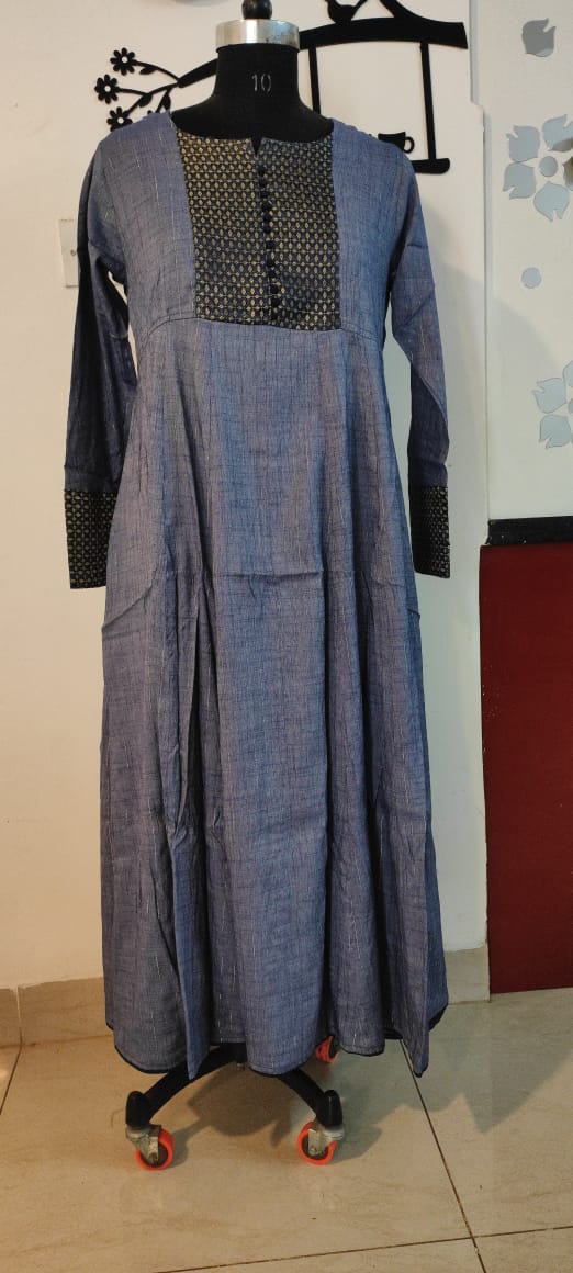 Blueish Grey Zari Anarkali