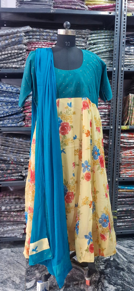 Lime and aqua Anarkali