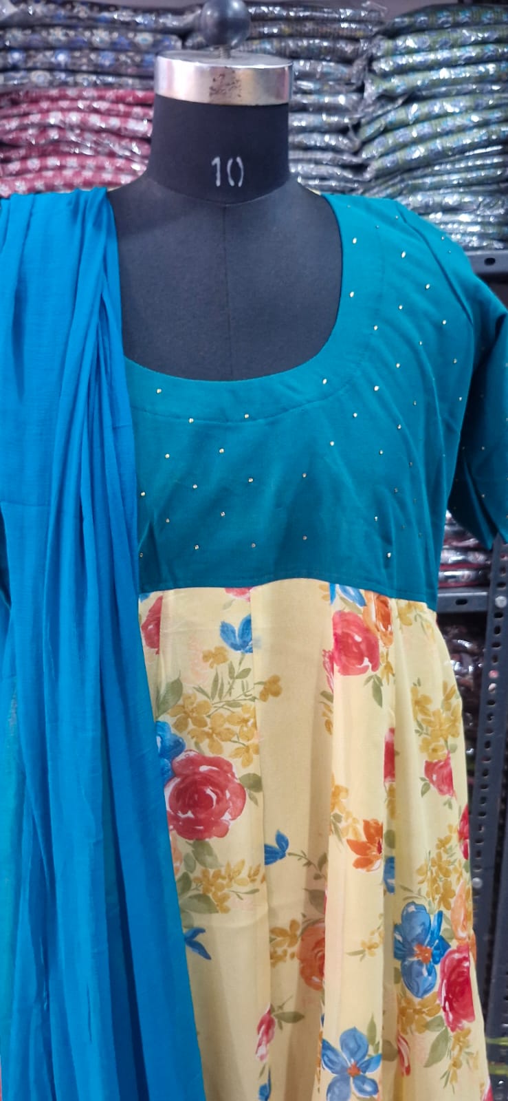 Lime and aqua Anarkali