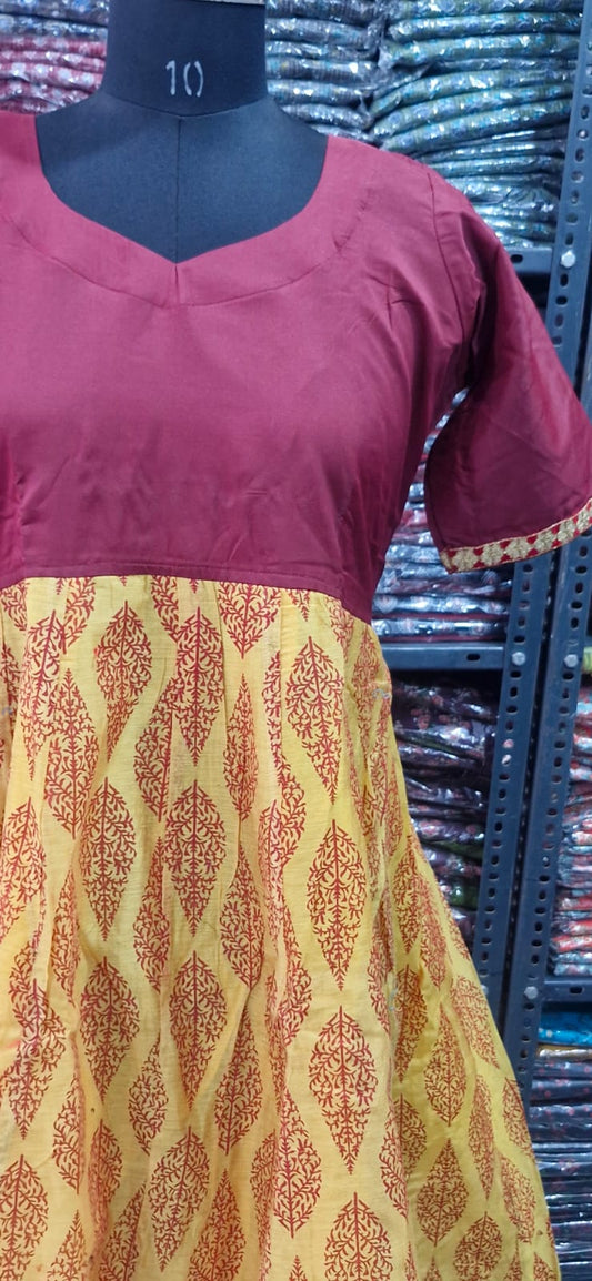 Mango Yellow and Marron Anarkali