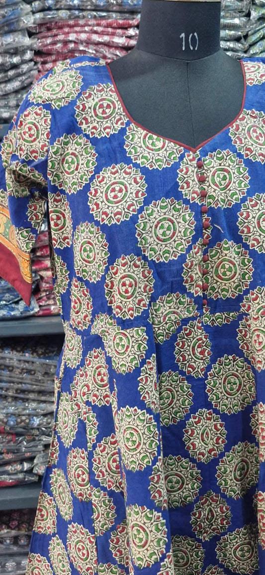 Blue and Marron kalamkari Anarkali