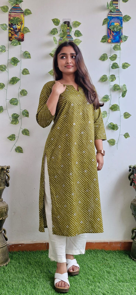 Light olive  lehariya kurta