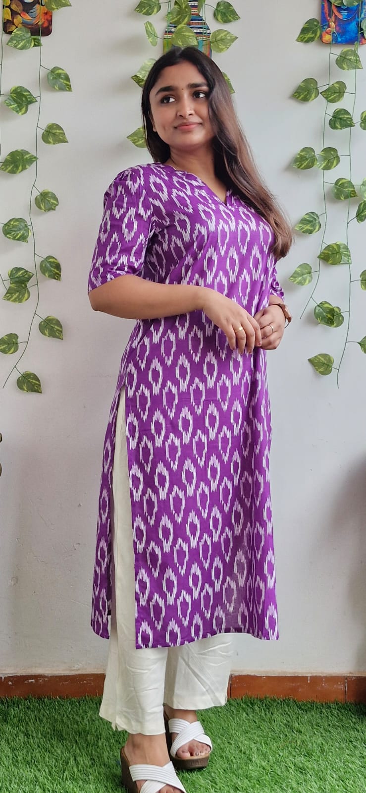 Purple Geometric printed kurta