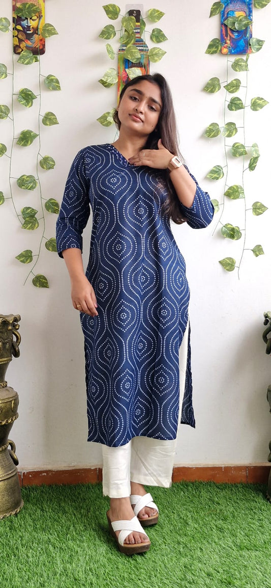 Indigo Bandhini mirror work kurta