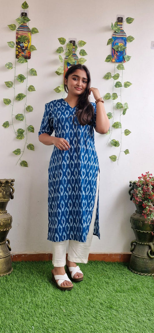 Indigo Geometric printed kurta