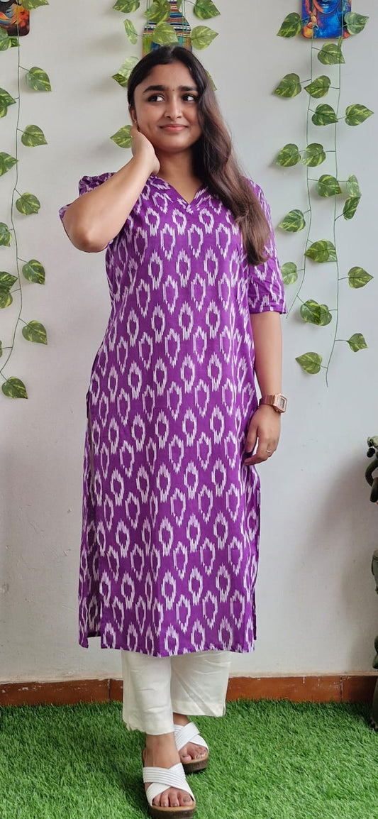 Purple Geometric printed kurta