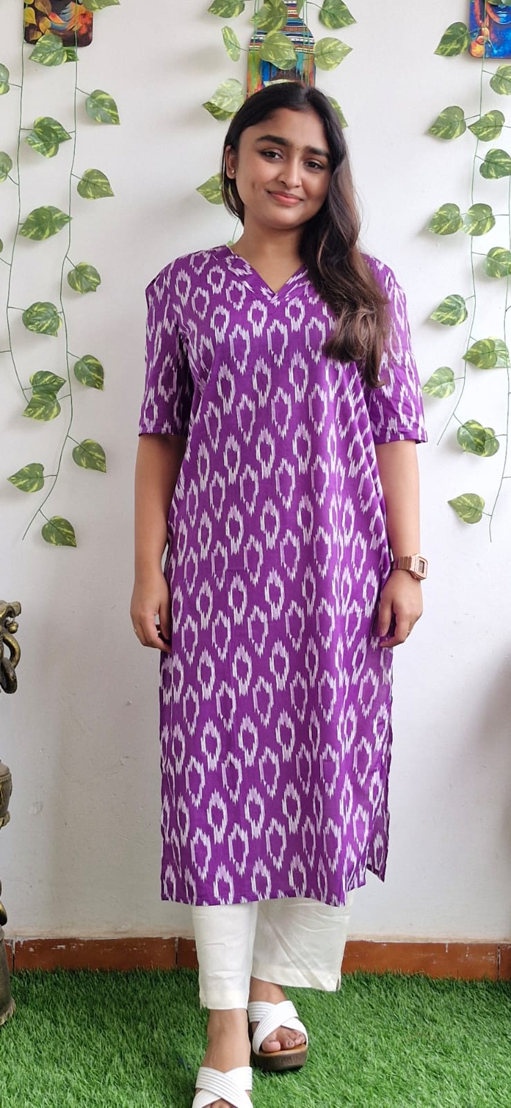 Purple Geometric printed kurta