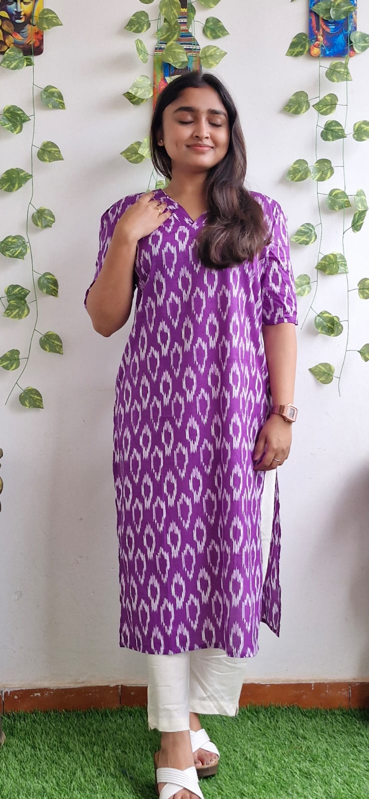 Purple Geometric printed kurta