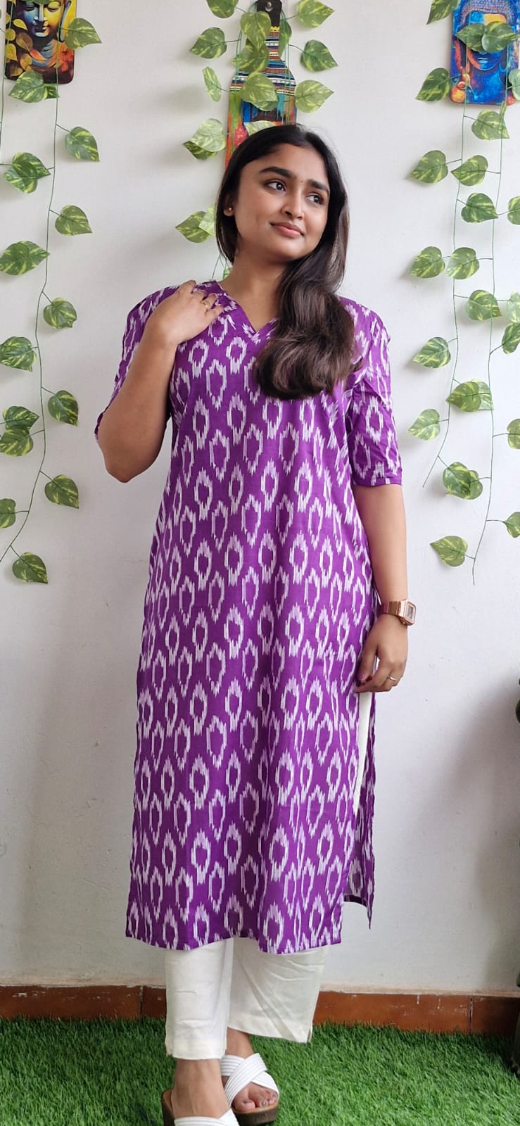 Purple Geometric printed kurta
