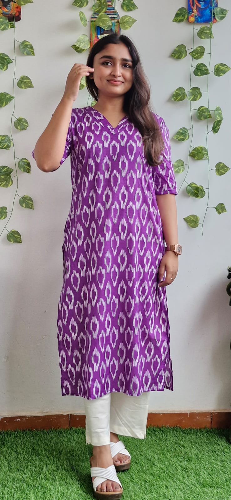 Purple Geometric printed kurta