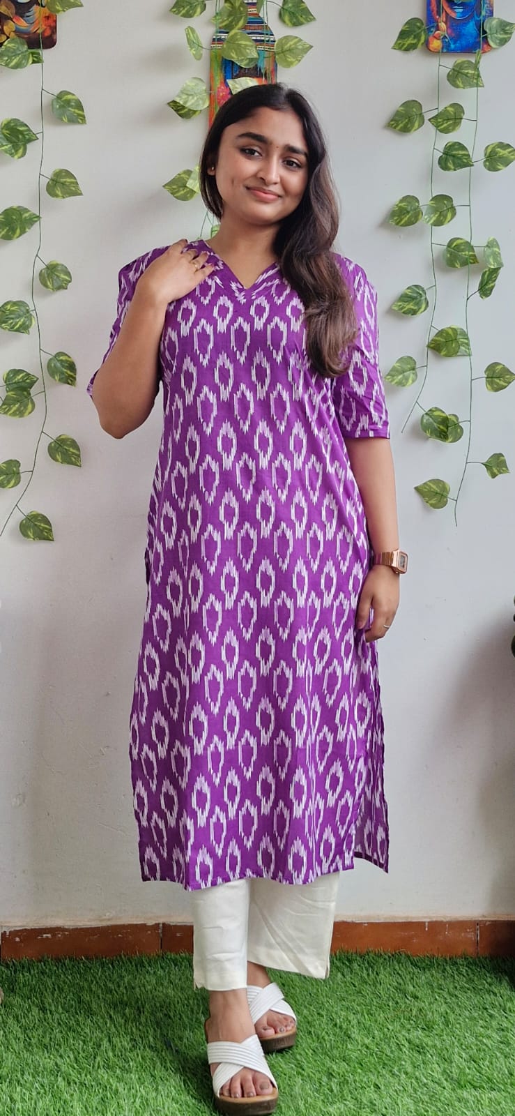Purple Geometric printed kurta