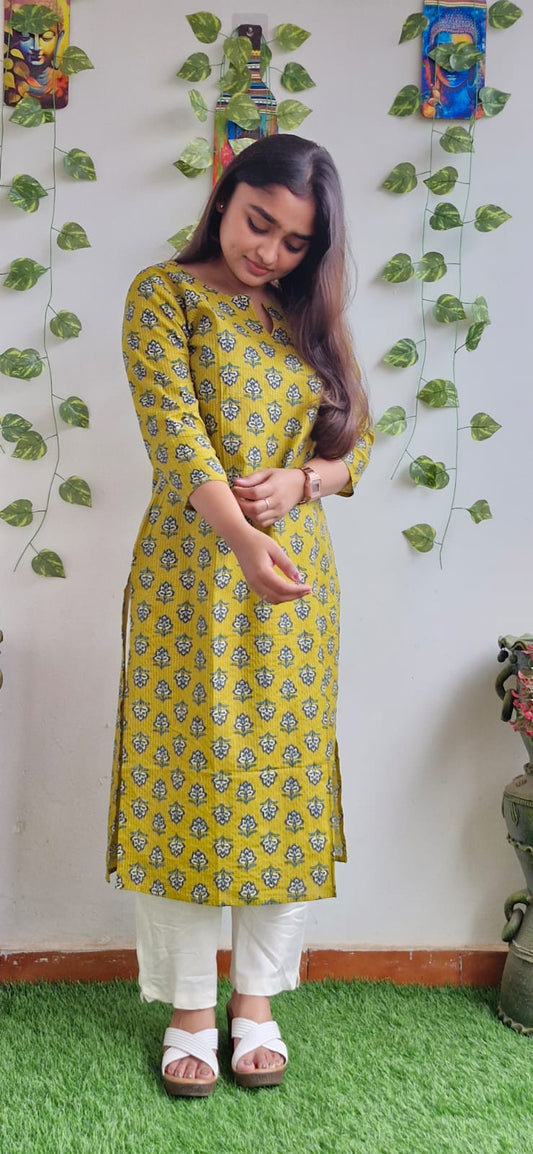 Mustard Kantha jaipuri floral