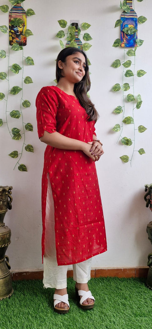 Red zari semi silk kurta