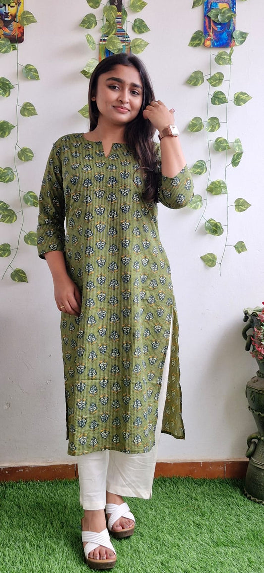Olive Kantha jaipuri floral