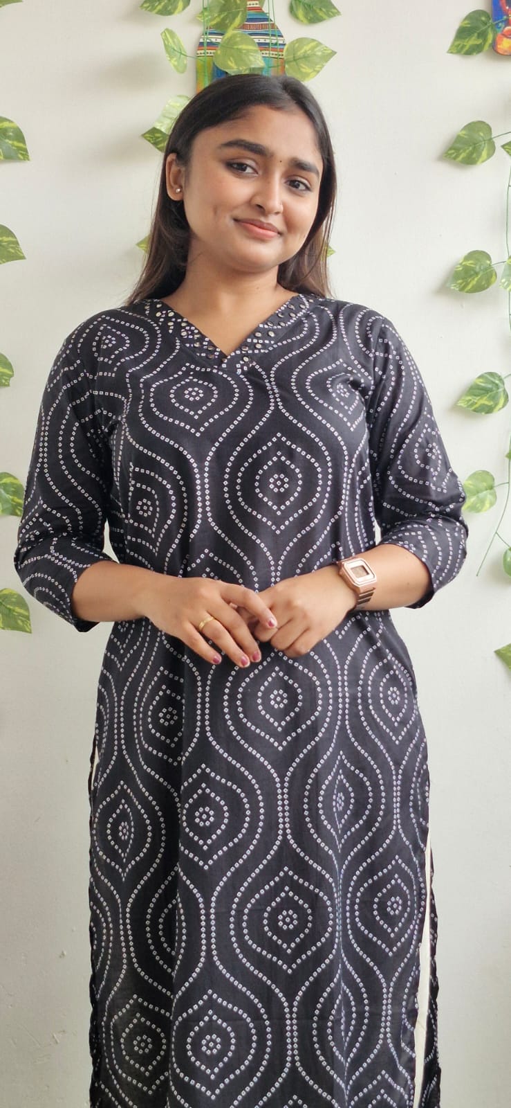 Black Bandhini mirror work kurta