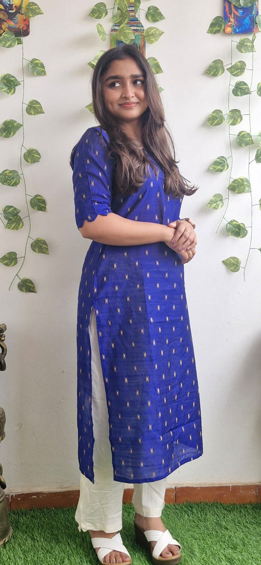 Blue zari semi silk kurta