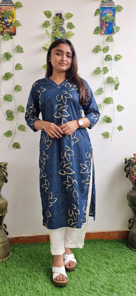 Blue floral mirror work kurta