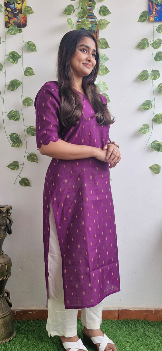 Wine zari semi silk kurta
