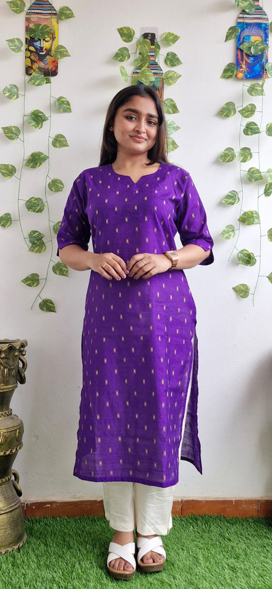 Violet zari semi silk kurta
