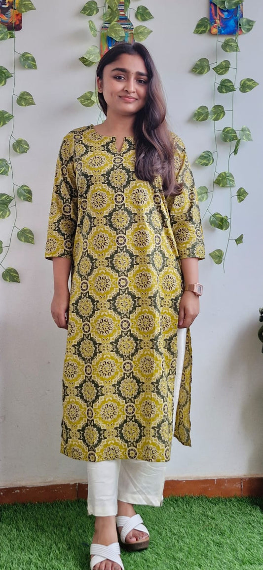 Mustard rangoli kurta