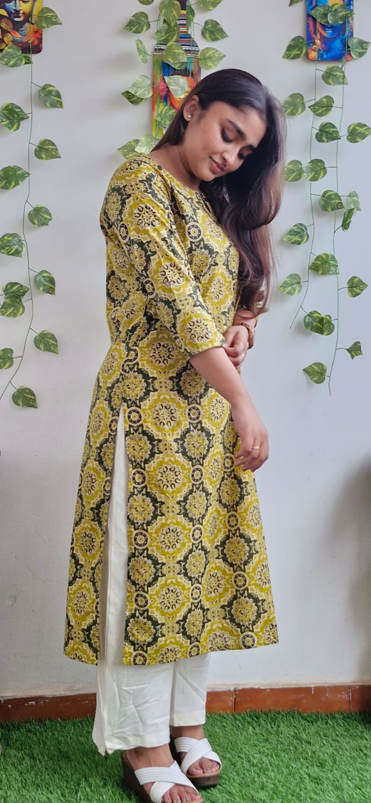 Mustard rangoli kurta