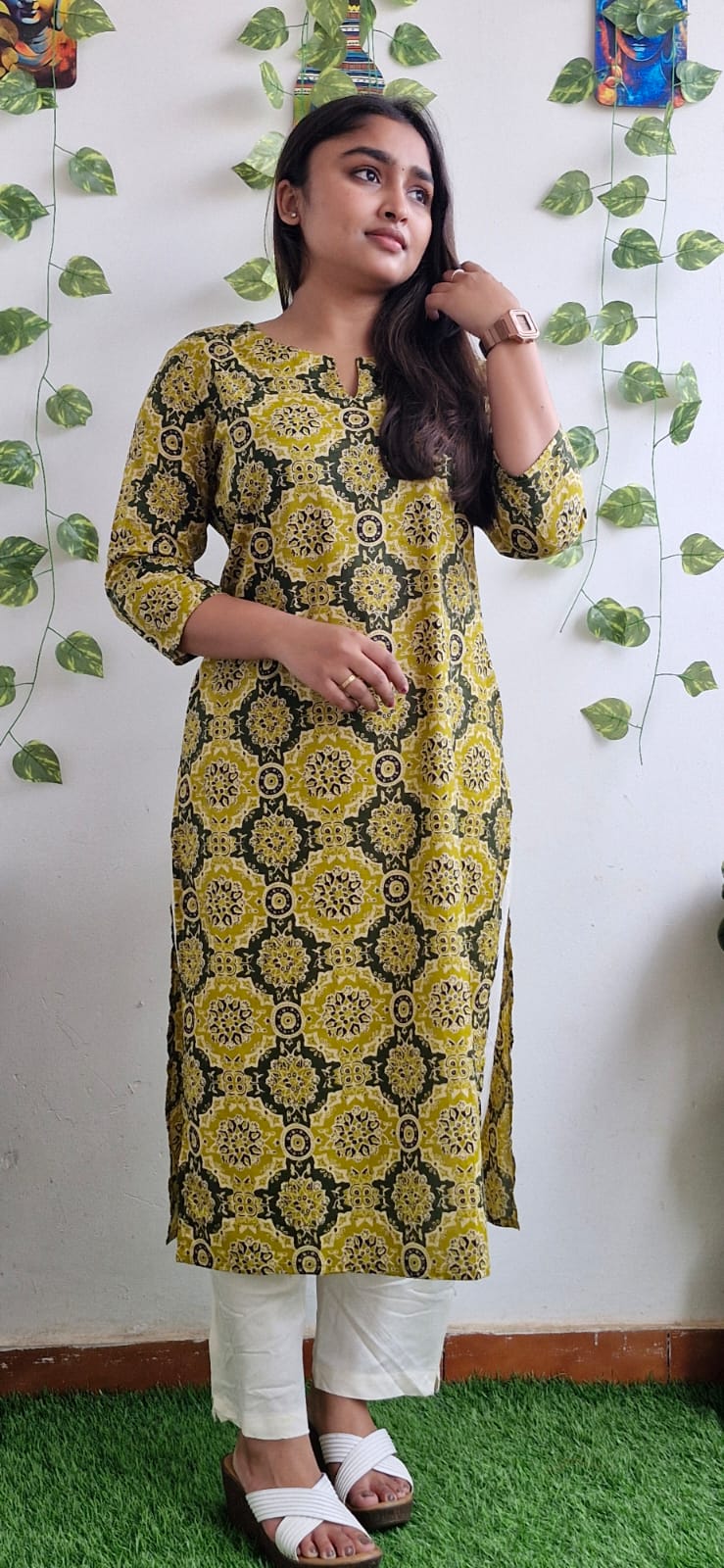 Mustard rangoli kurta
