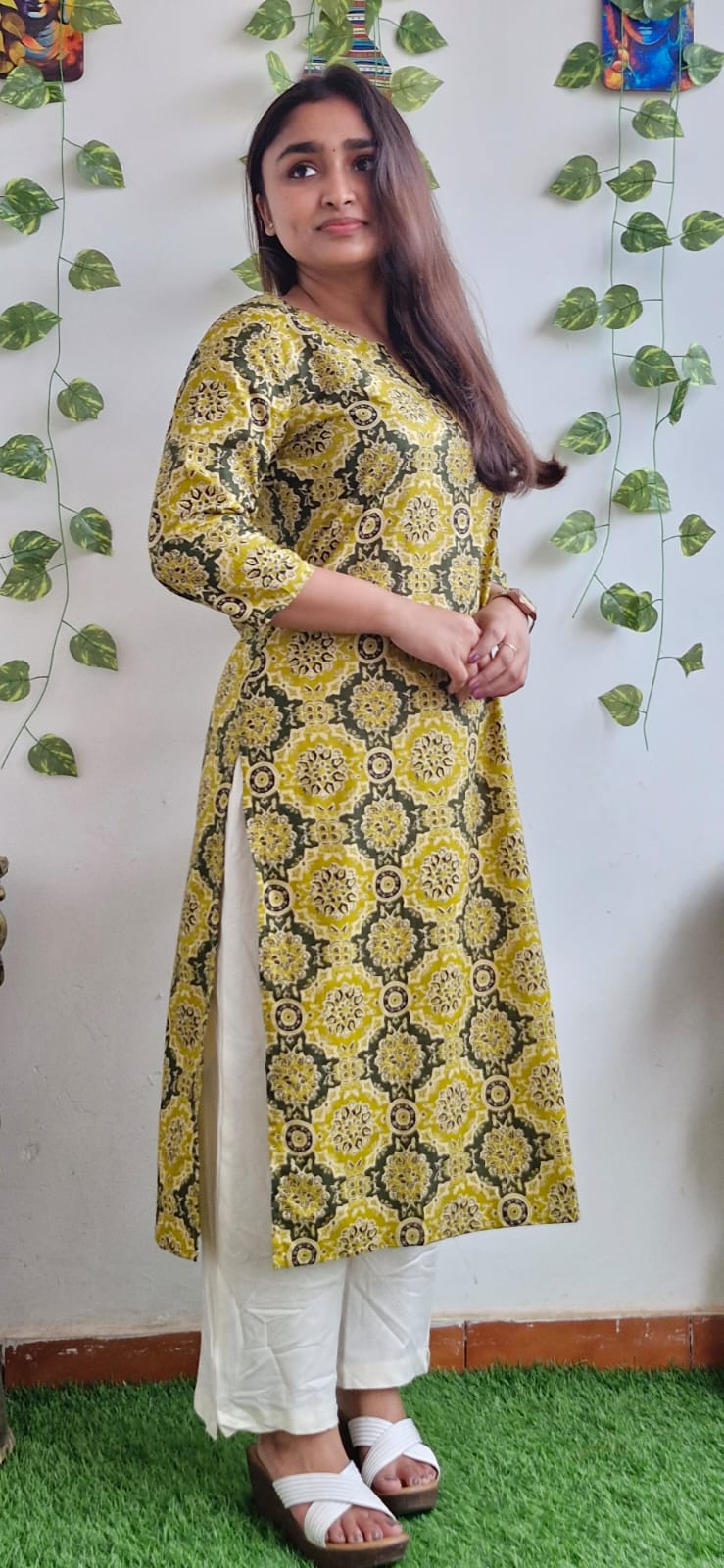 Mustard rangoli kurta