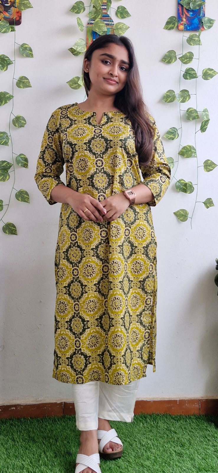 Mustard rangoli kurta