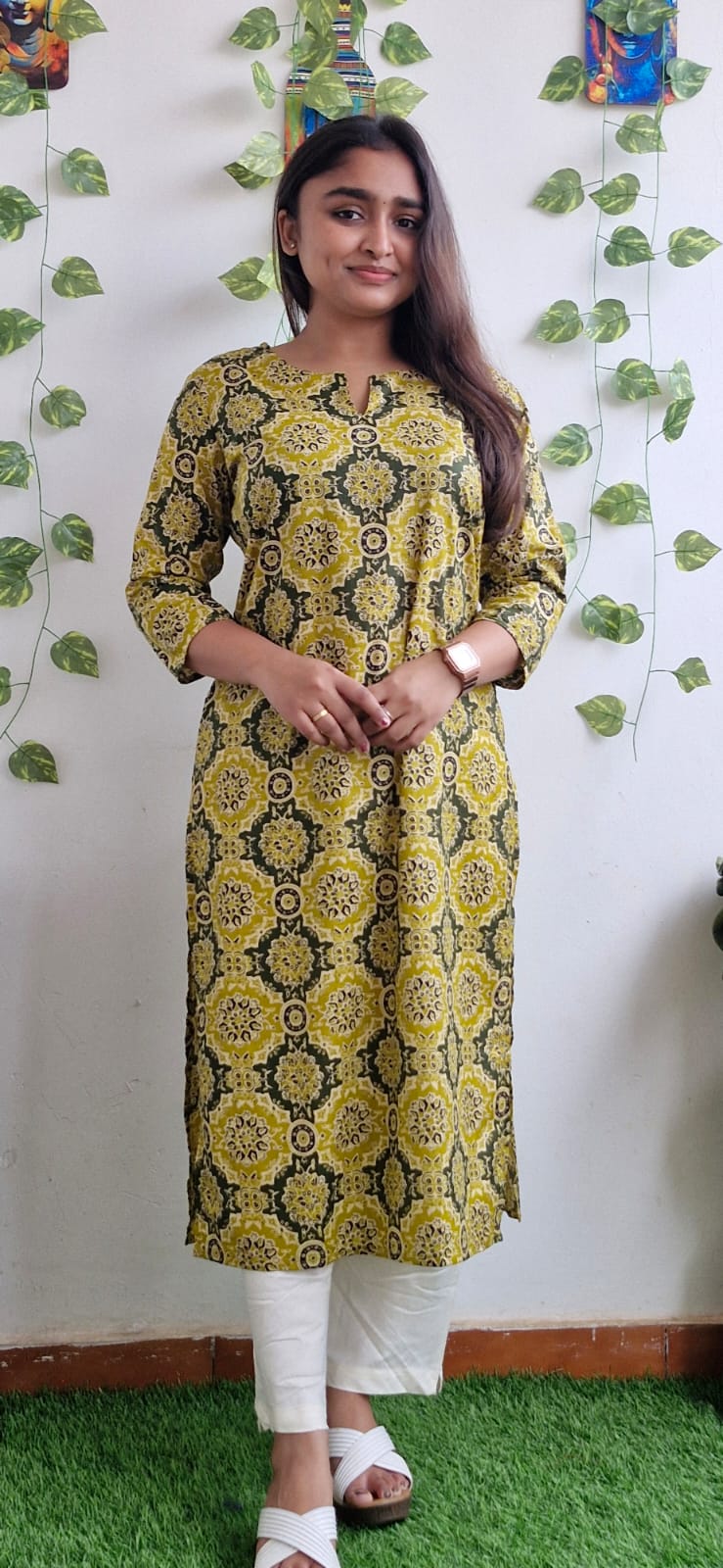 Mustard rangoli kurta