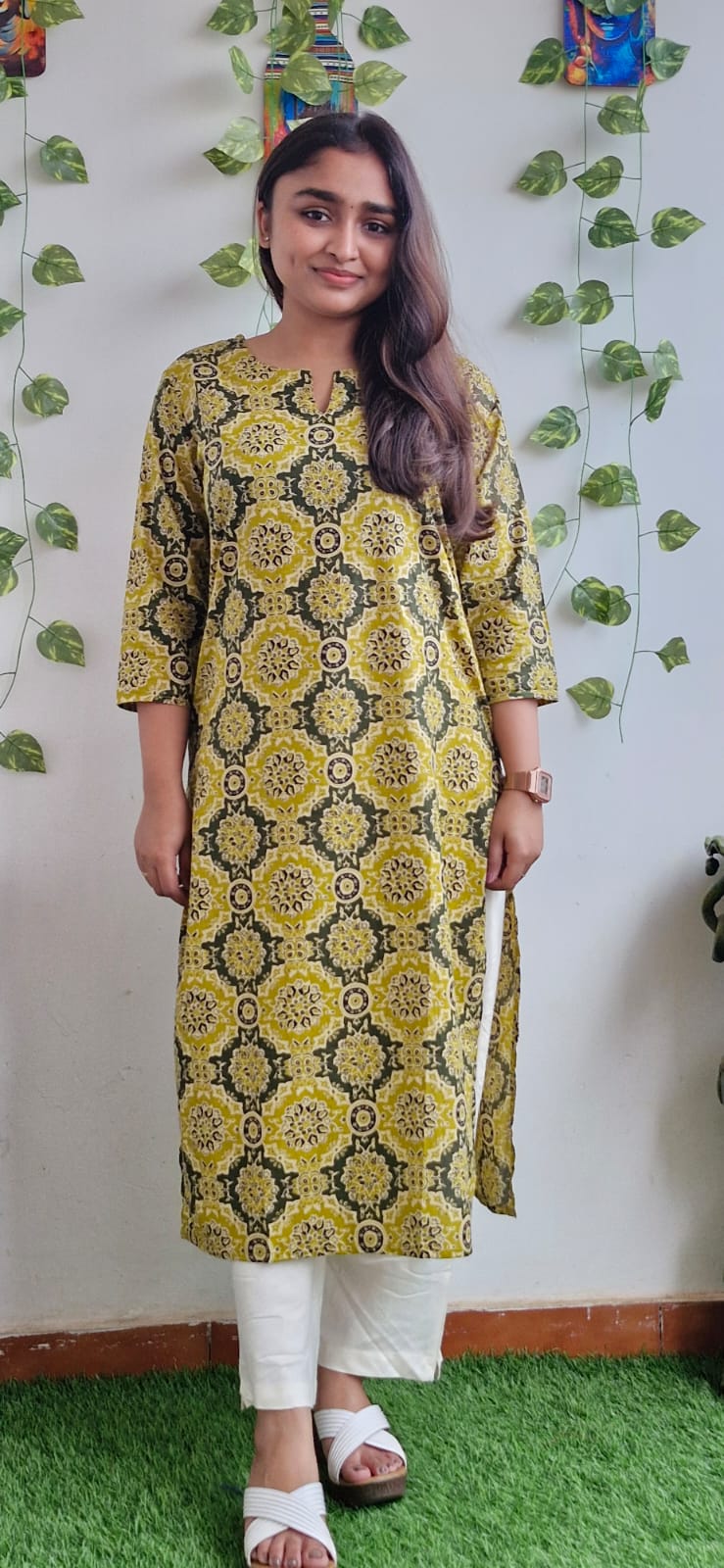 Mustard rangoli kurta