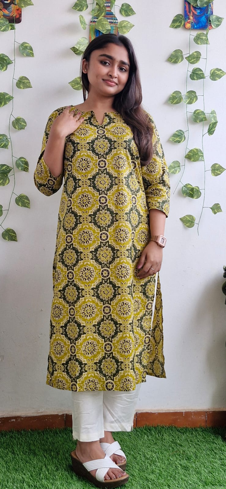 Mustard rangoli kurta