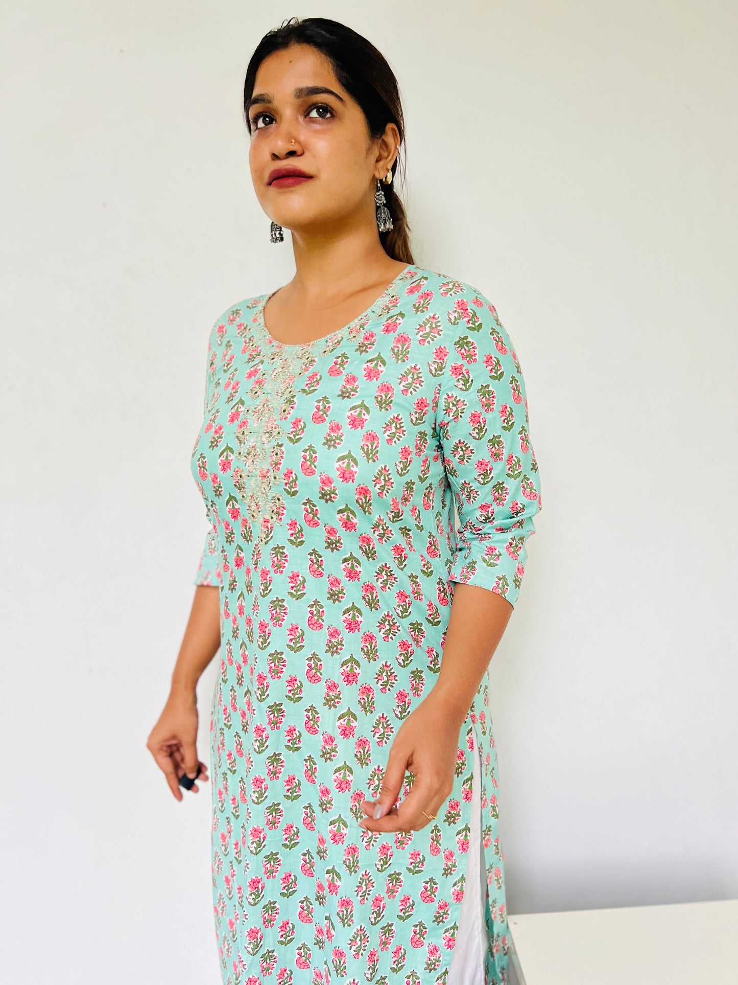 Pastel Green Self [Embroidery] straight cut kurta