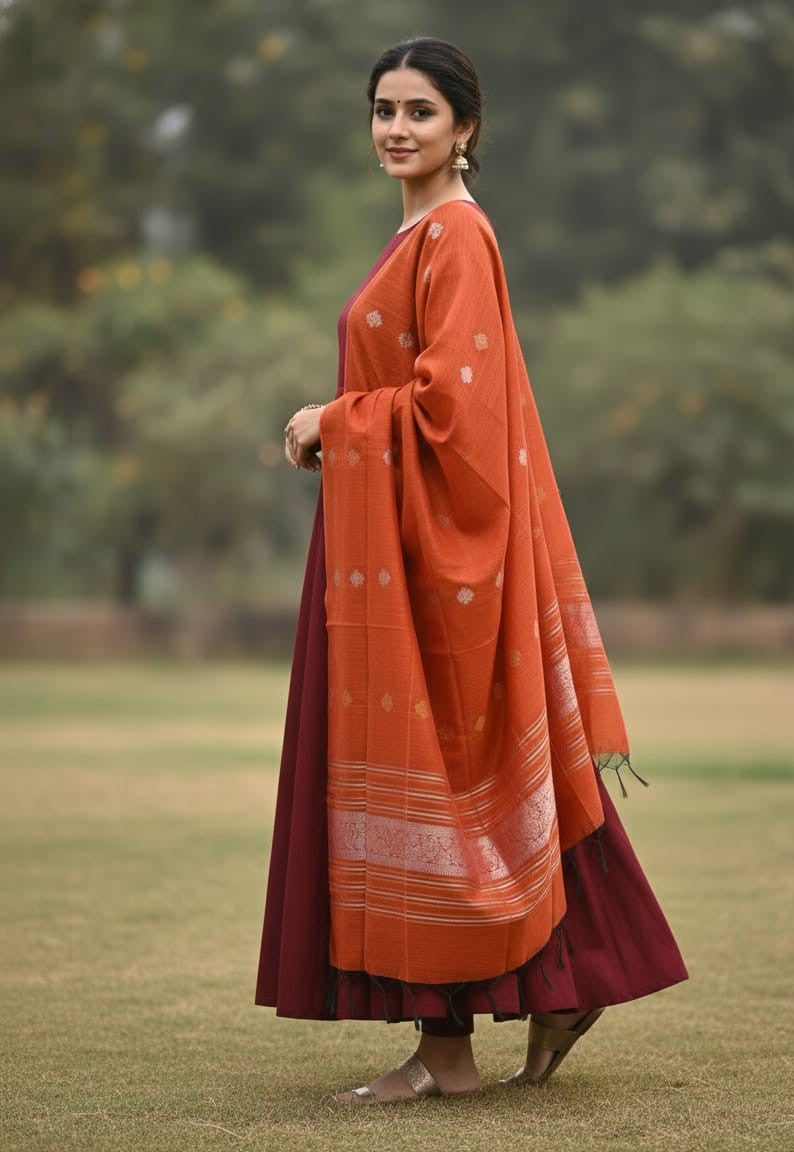 The Royal Marron with brick silk stole