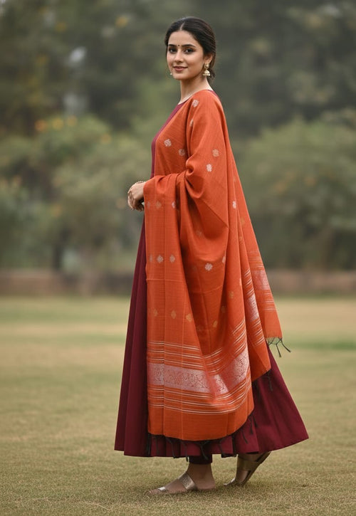 The Royal Marron with brick silk stole