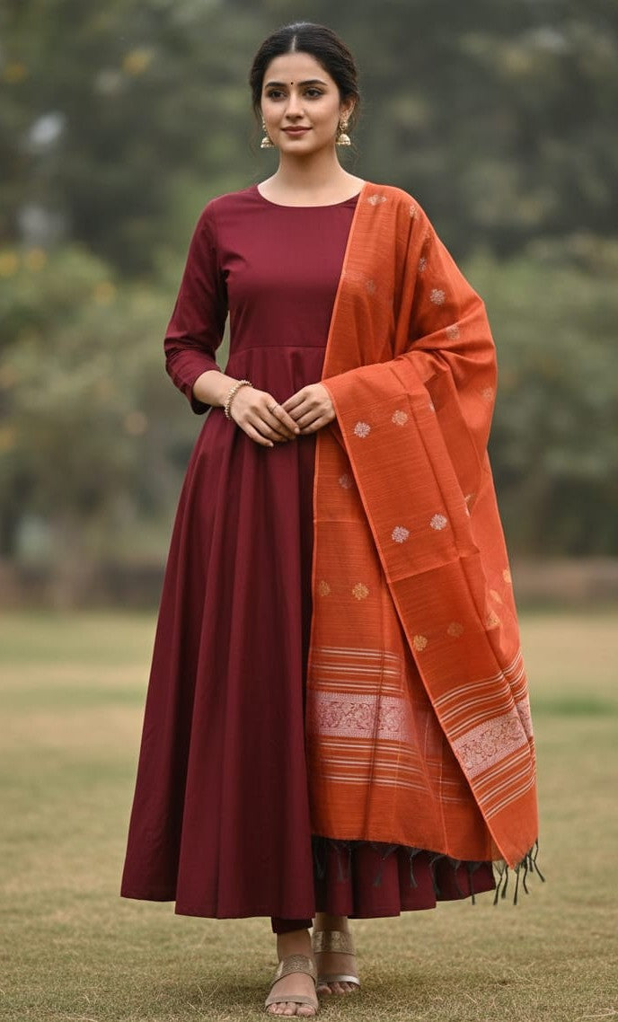 The Royal Marron with brick silk stole