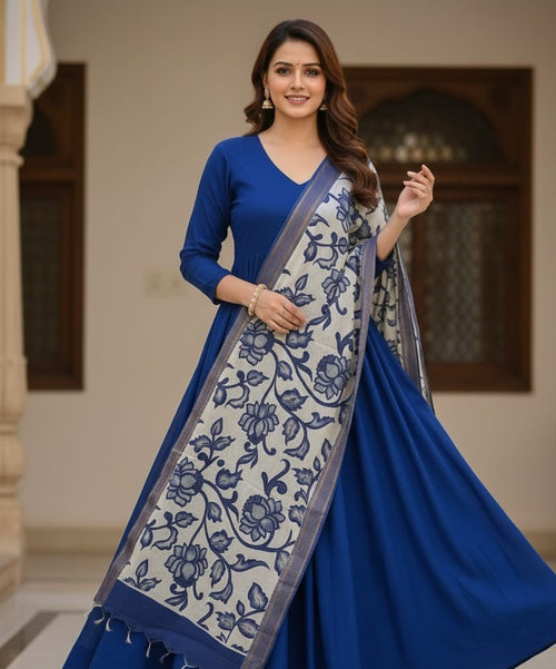 The Classic Royal blue with Kalamkari