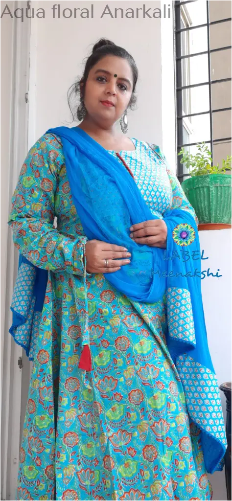Aqua floral Anarkali SET T&D