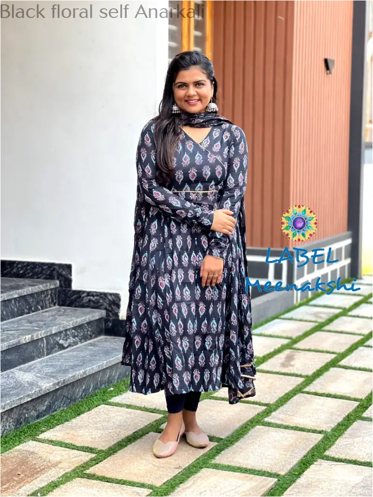 Black floral self Anarkali Medium SET T&D