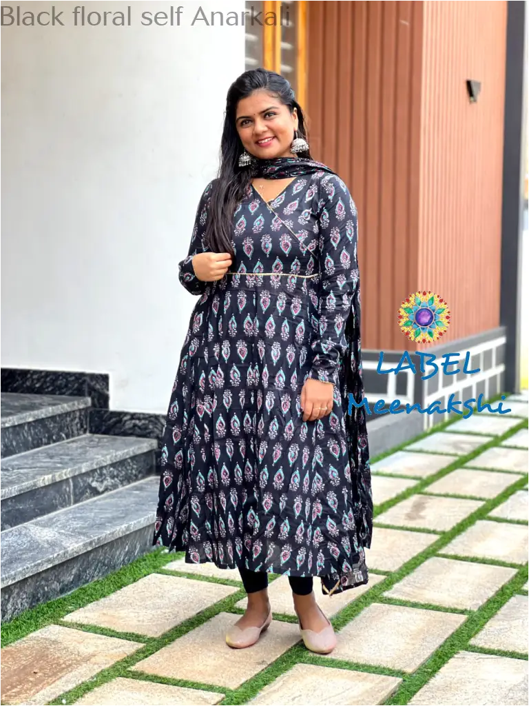 Black floral self Anarkali SET T&D