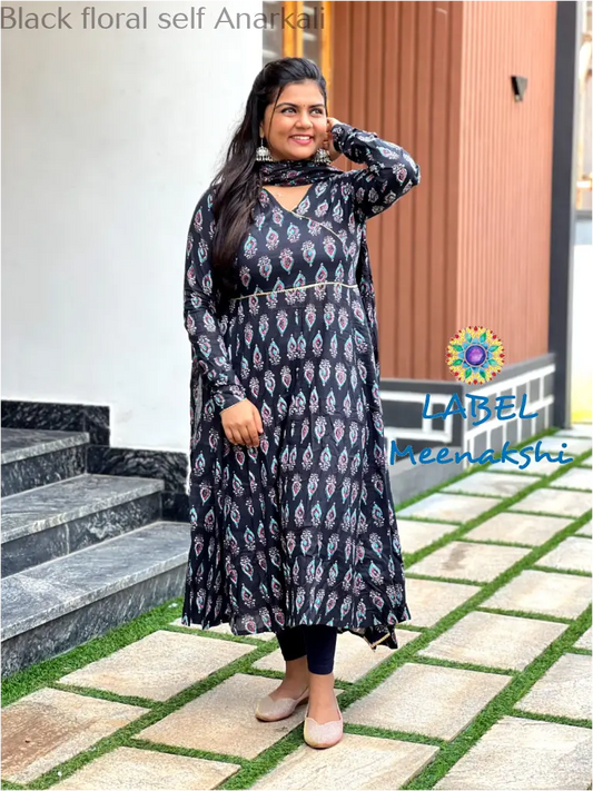 Black floral self Anarkali SET T&D