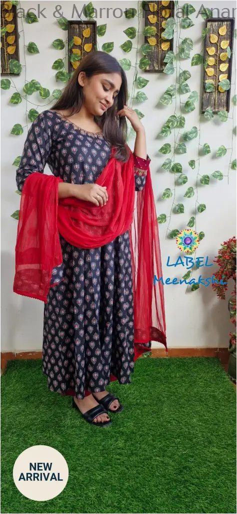Black & Marron Floral Anarkali [Embroidery] SET T&D