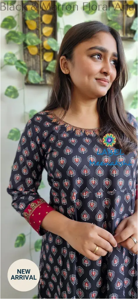 Black & Marron Floral Anarkali [Embroidery] SET T&D