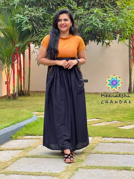 Black & Mustard Midi Dress Casuals