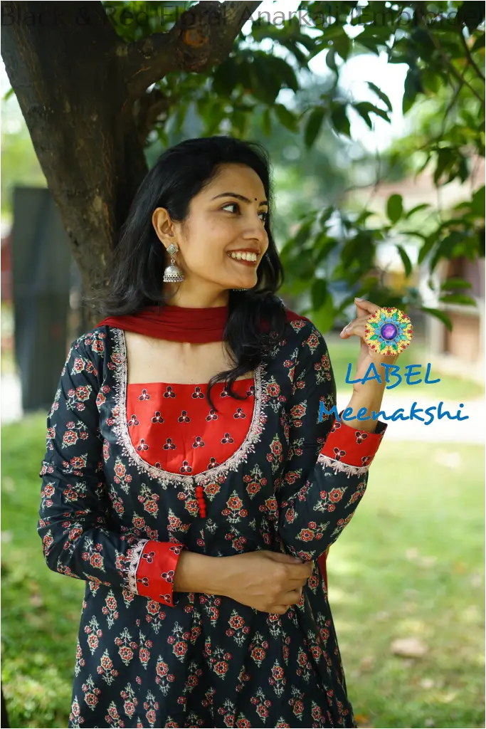 Black & Red Floral Anarkali [Embroidery] SET T&D