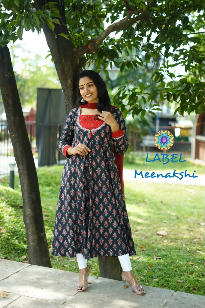 Black & Red Floral Anarkali [Embroidery] SET T&D