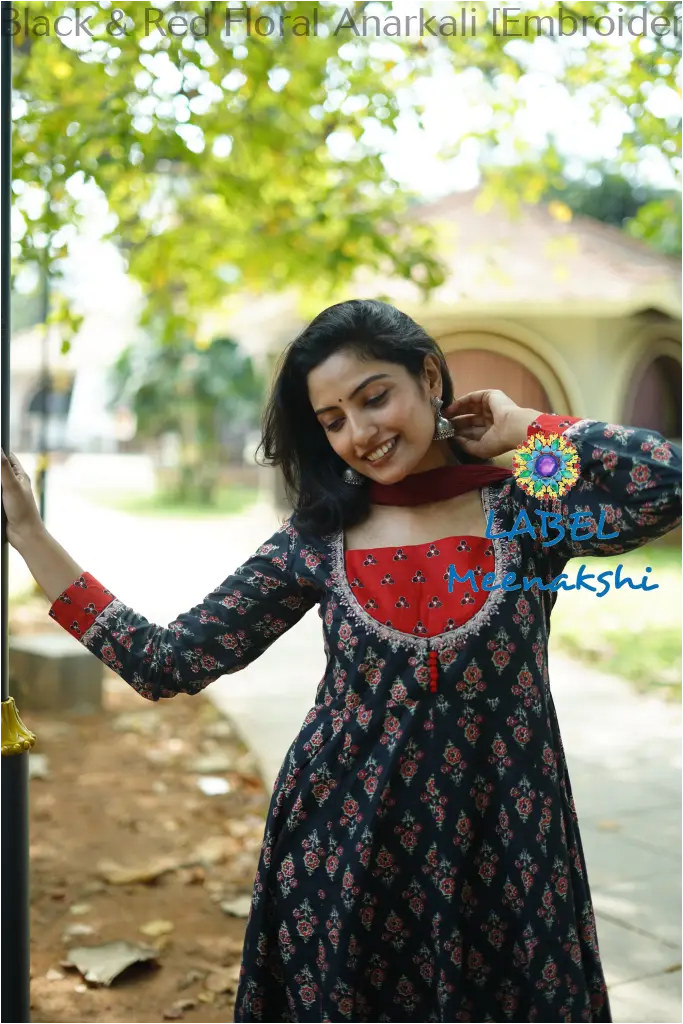 Black & Red Floral Anarkali [Embroidery] SET T&D