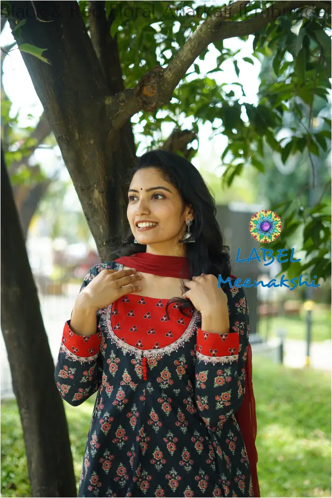 Black & Red Floral Anarkali [Embroidery] SET T&D