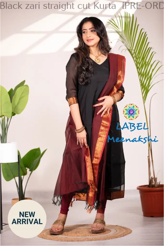 Black zari straight cut Kurta  [PRE-ORDER 10-12 W/ DAYS]