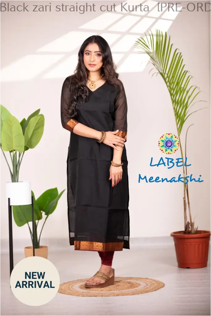 Black zari straight cut Kurta  [PRE-ORDER 10-12 W/ DAYS]