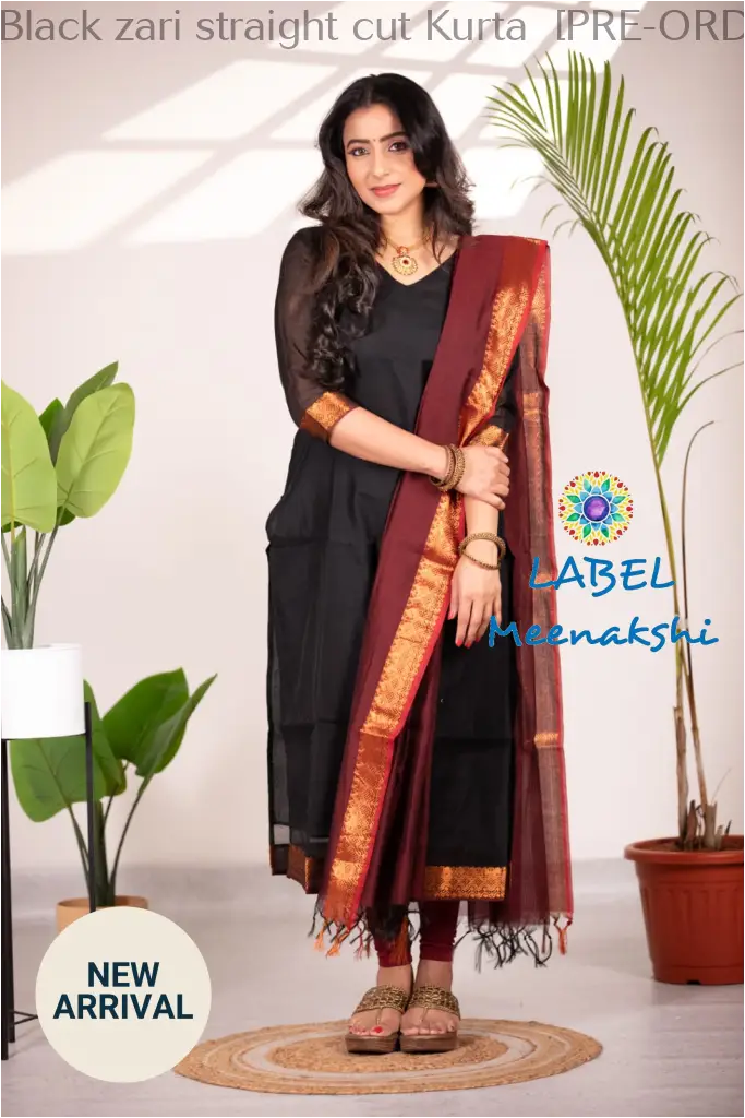 Black zari straight cut Kurta  [PRE-ORDER 10-12 W/ DAYS]